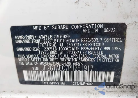 2023 Subaru Crosstrek Premium из США, поврежденный, VIN JF2GTAEC7PH251917